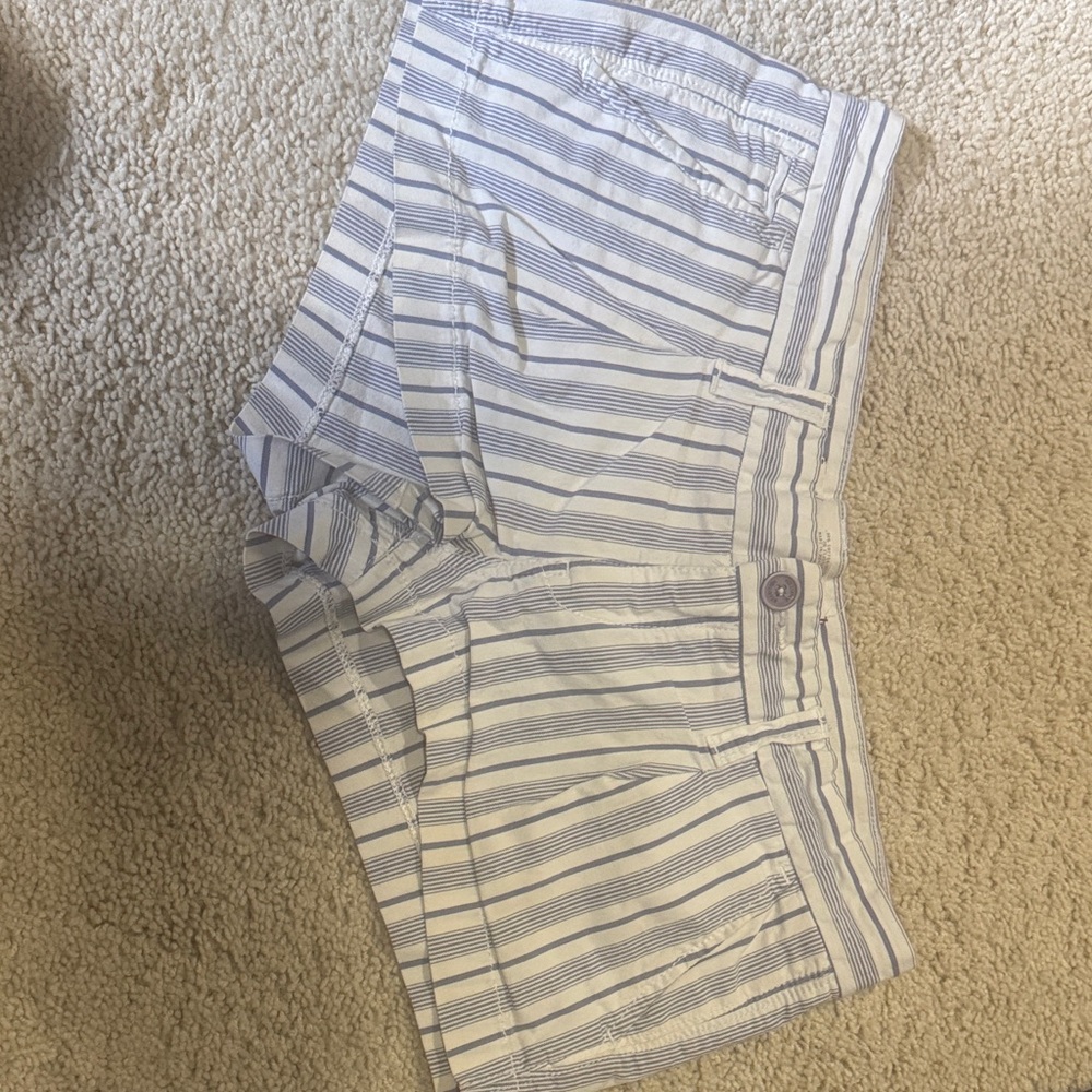 Hollister Women's Striped Shorts in Blue and White